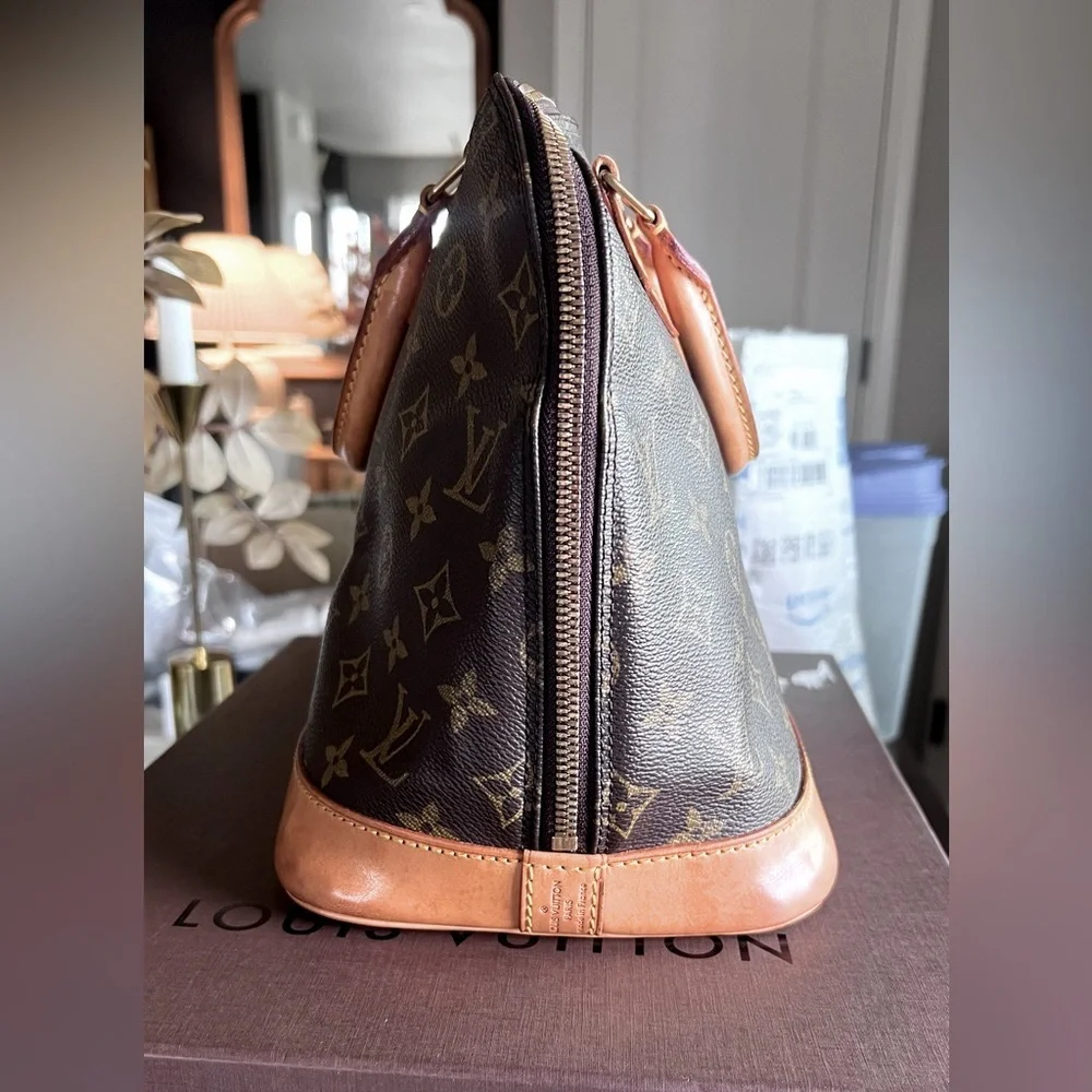 Louis Vuitton Brown Monogram Satchel with Tan Leather Trim